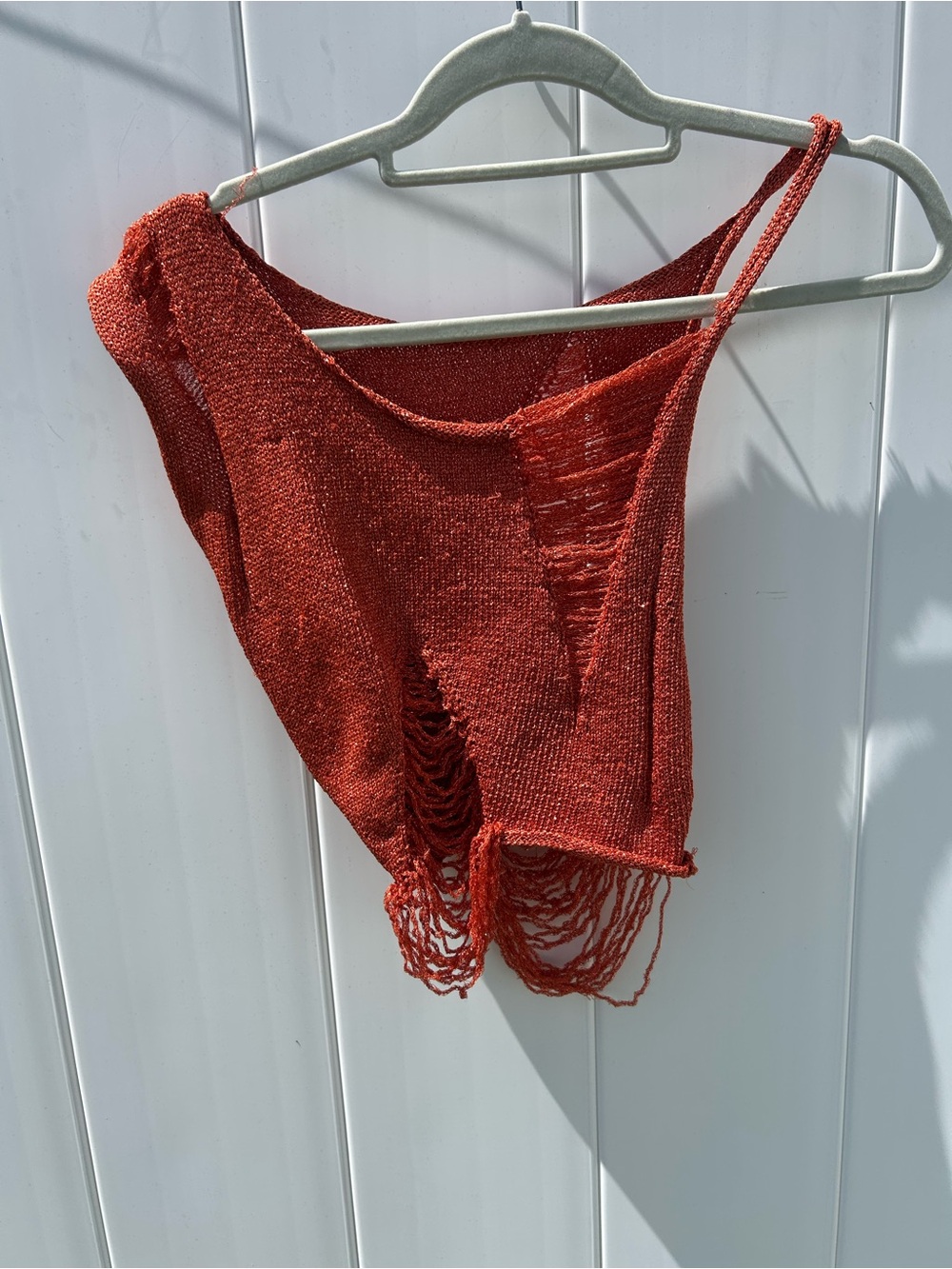 Rust Red Distressed Knit Tank Top